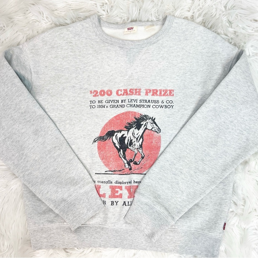 LEVI’S GRAY HORSE GRAPHIC PULLOVER LONG SLEEVE CREWNECK SWEATSHIRT SZ SMALL